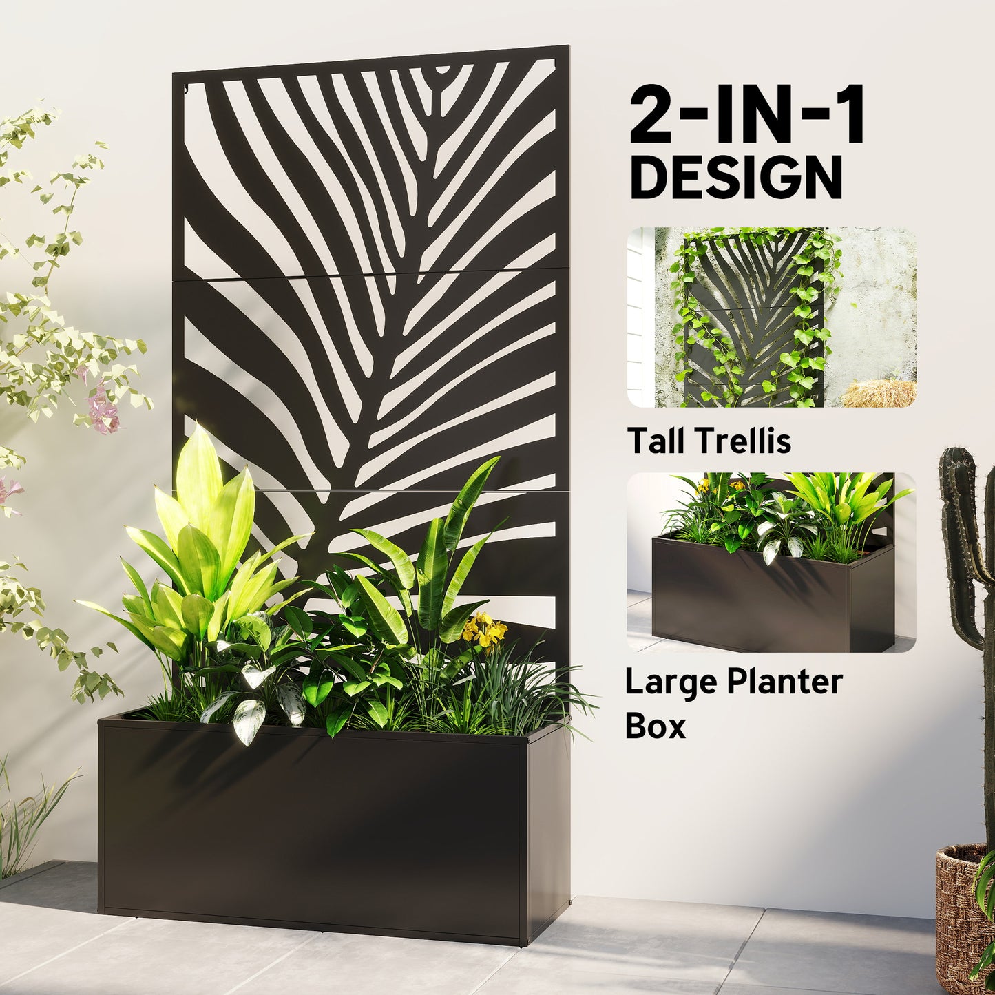 Large Metal Planter Box with Trellis for Climbing Plants - Outdoor Garden Bed