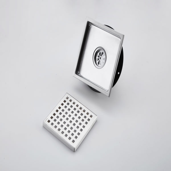 6 Inch Square Shower Drain with Removable Grate - Stainless Steel, Brushed Nickel