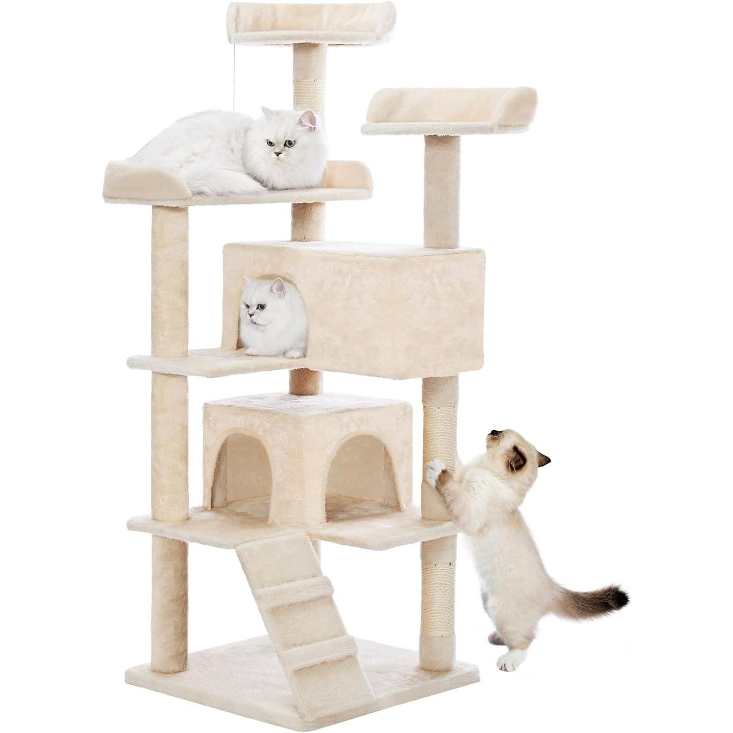Multi-Level Cat Tree Tower with Scratching Posts and Toys - 56 Inch Indoor Cat Activity Center