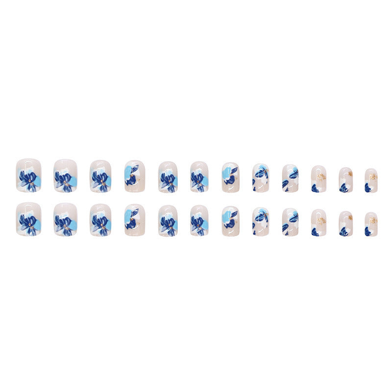 Blue Ombre Nail Art Kit with Adhesive Flowers for Women - Vintage Style