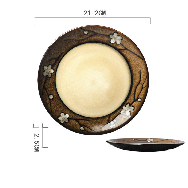 Ceramic Hand-Painted Western Style Breakfast Plate 8 Inch Microwave Safe