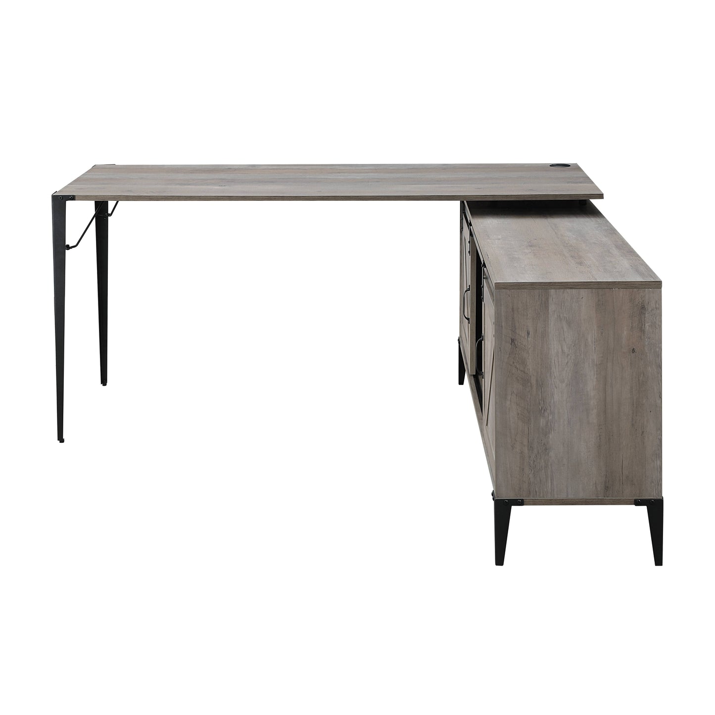 Gray Oak & Black Writing Desk with Cabinet Storage