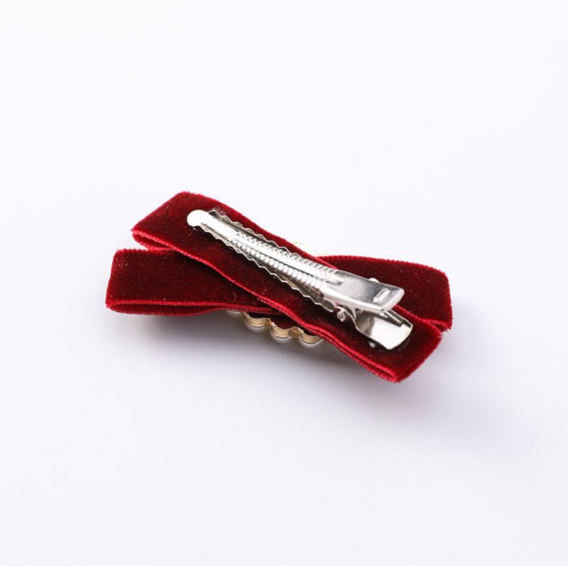 Handmade Pearl Velvet Bow Hairpin Autumn Winter Retro Hair Accessory for Women