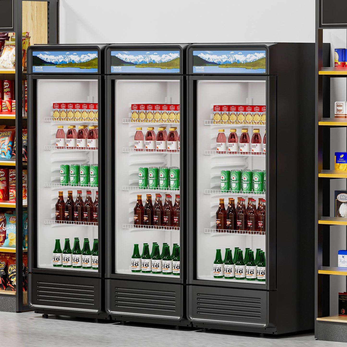 9.7 Cu.Ft Glass Door Beverage Refrigerator - Commercial Merchandiser, Black