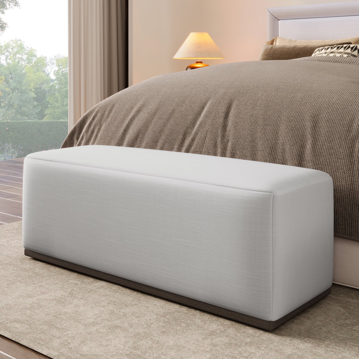 Elegant White Footstool - Comfortable Wooden Ottoman