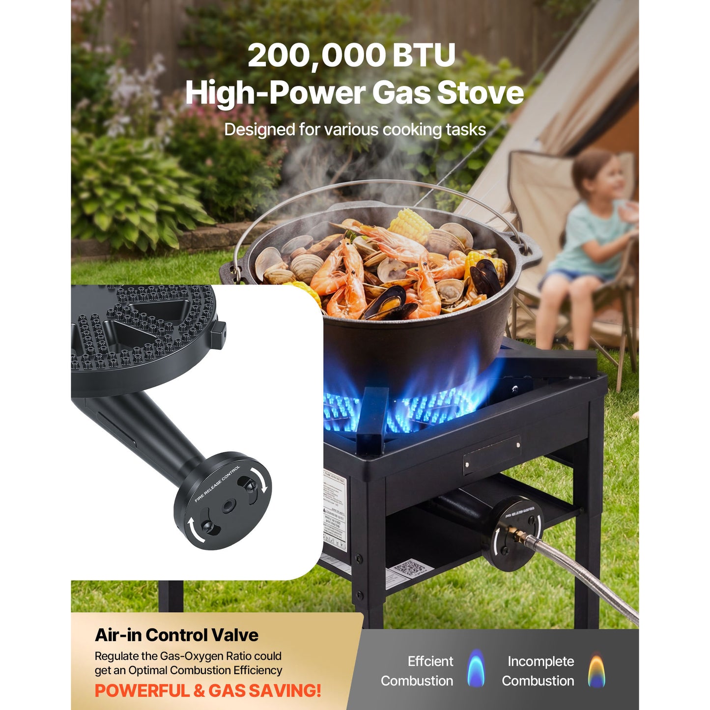 Outdoor Propane Gas Stove 200,000 BTU Camping Cooker Heavy Duty Steel BBQ