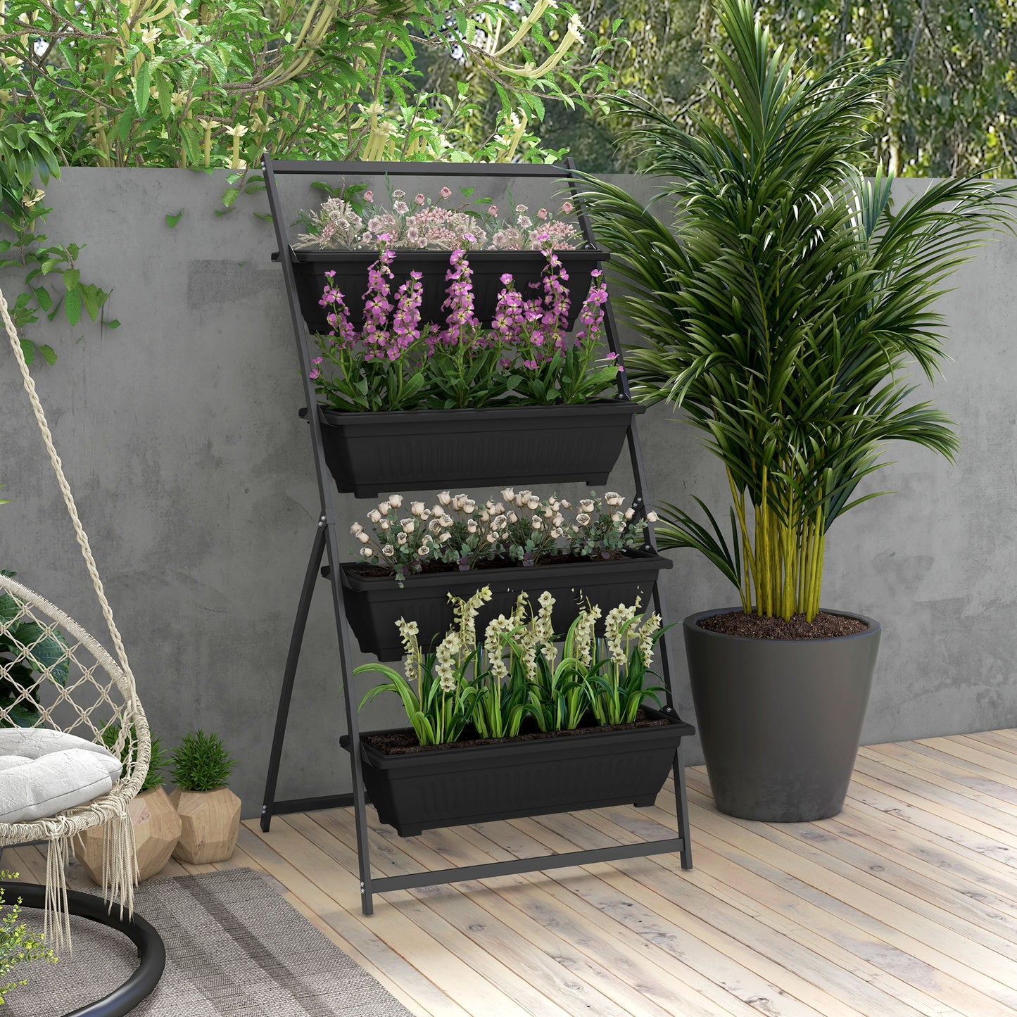 4-Tier Vertical Garden Planter Stand for Vegetables & Flowers - Black