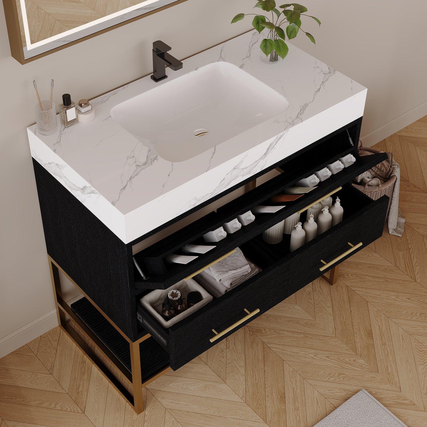 36" Artificial Stone Bathroom Vanity with Ceramic Sink & Storage
