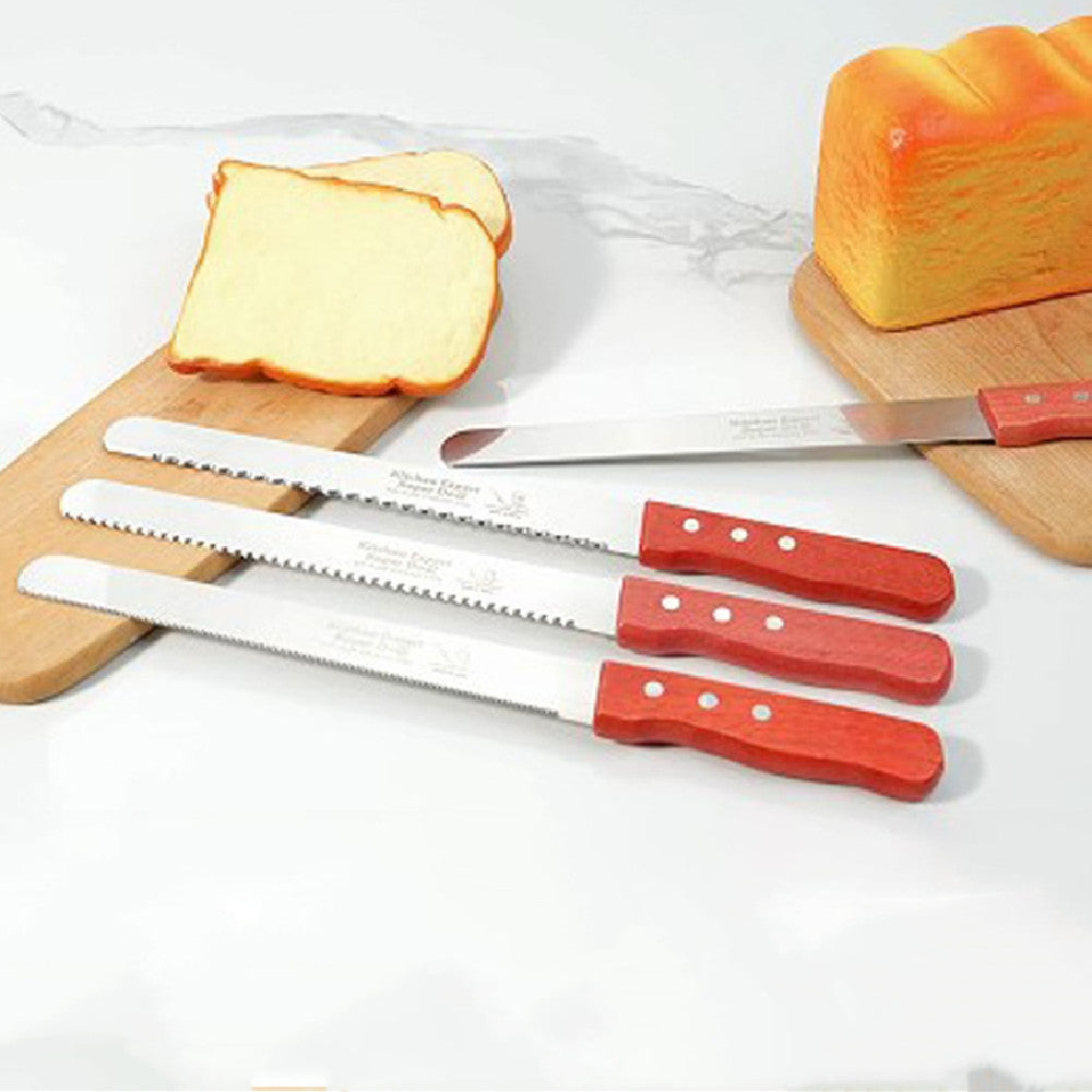 10-Inch Stainless Steel Bread Knife with Wooden Handle – Fine Teeth, Coarse Texture