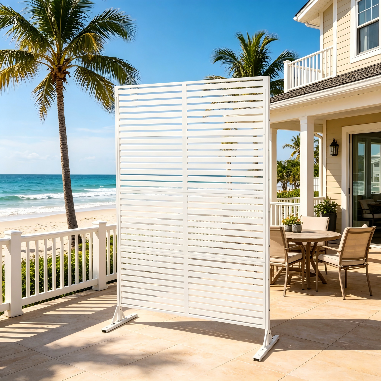 White Metal Privacy Screen - 70.87" H Slatted Patio Divider