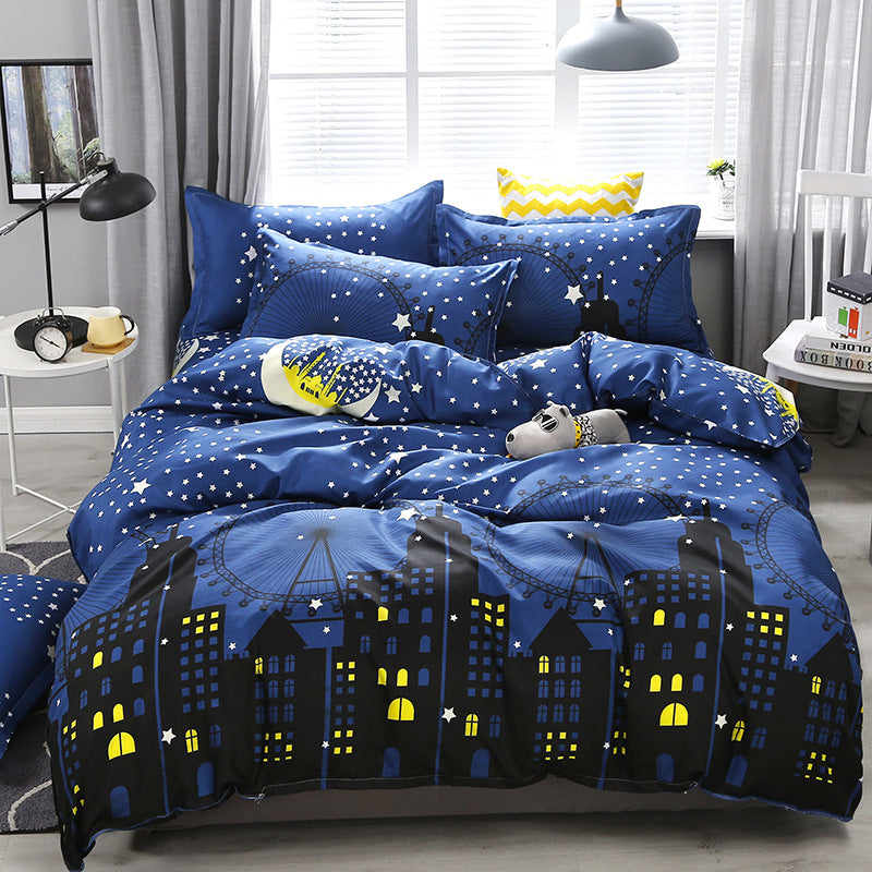 Four-Piece Bed Sheet Quilt Cover Set with Botanical Pattern - Multiple Sizes & Styles