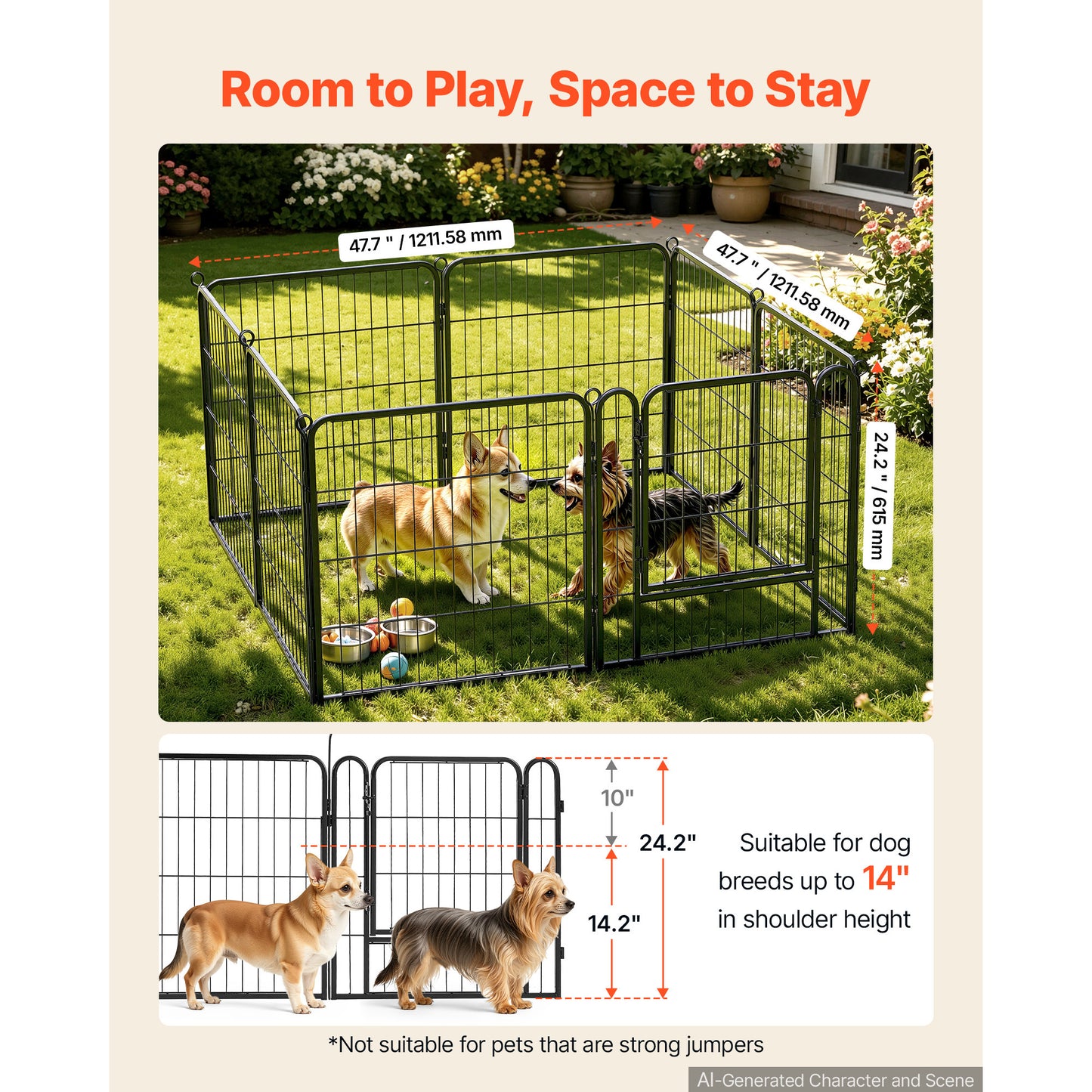 Foldable Dog Playpen 24 Inch Metal Exercise Pen with Door - Indoor/Outdoor Pet Fence