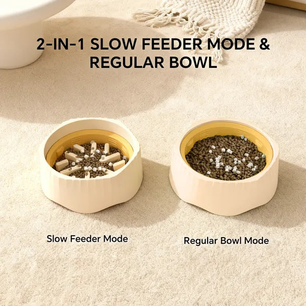 Large Plastic Cat Slow Feeder Bowl with Switchable Fast & Slow Mode - Non-Slip, Easy Clean