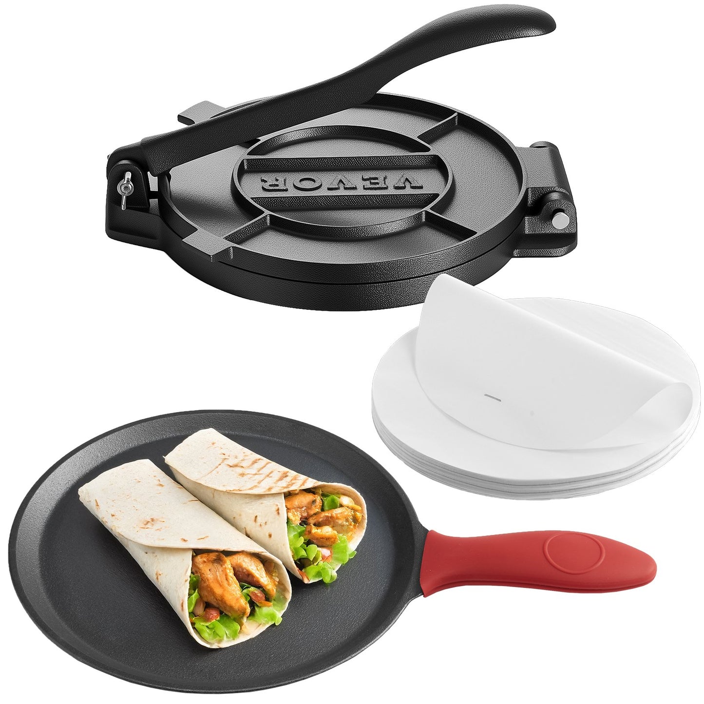 8 Inch Cast Iron Tortilla Press for Roti, Flatbreads & Dough Making - Heavy Duty Kitchen Tool