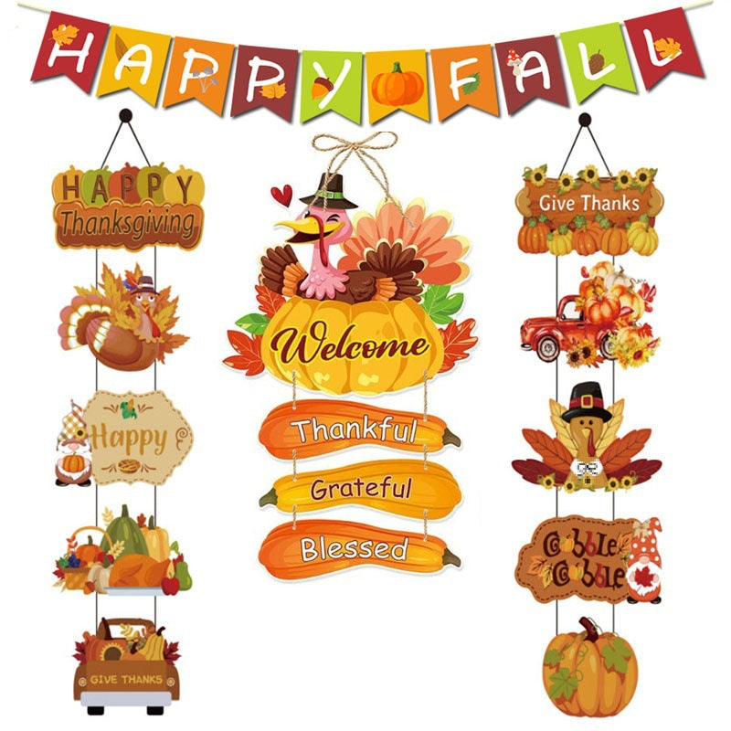 Thanksgiving Decoration Set - Autumn Harvest Flag & Hanging Flags for Party & Home
