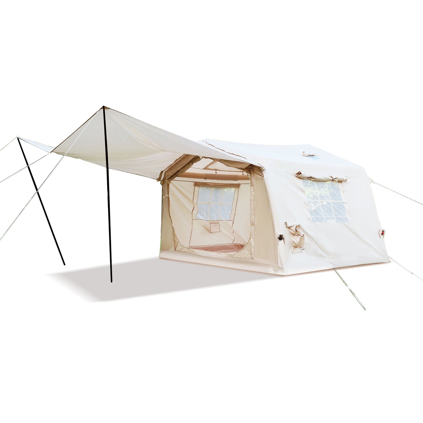 Inflatable Camping Tent with Canopy - Waterproof Beige 4-8 Person
