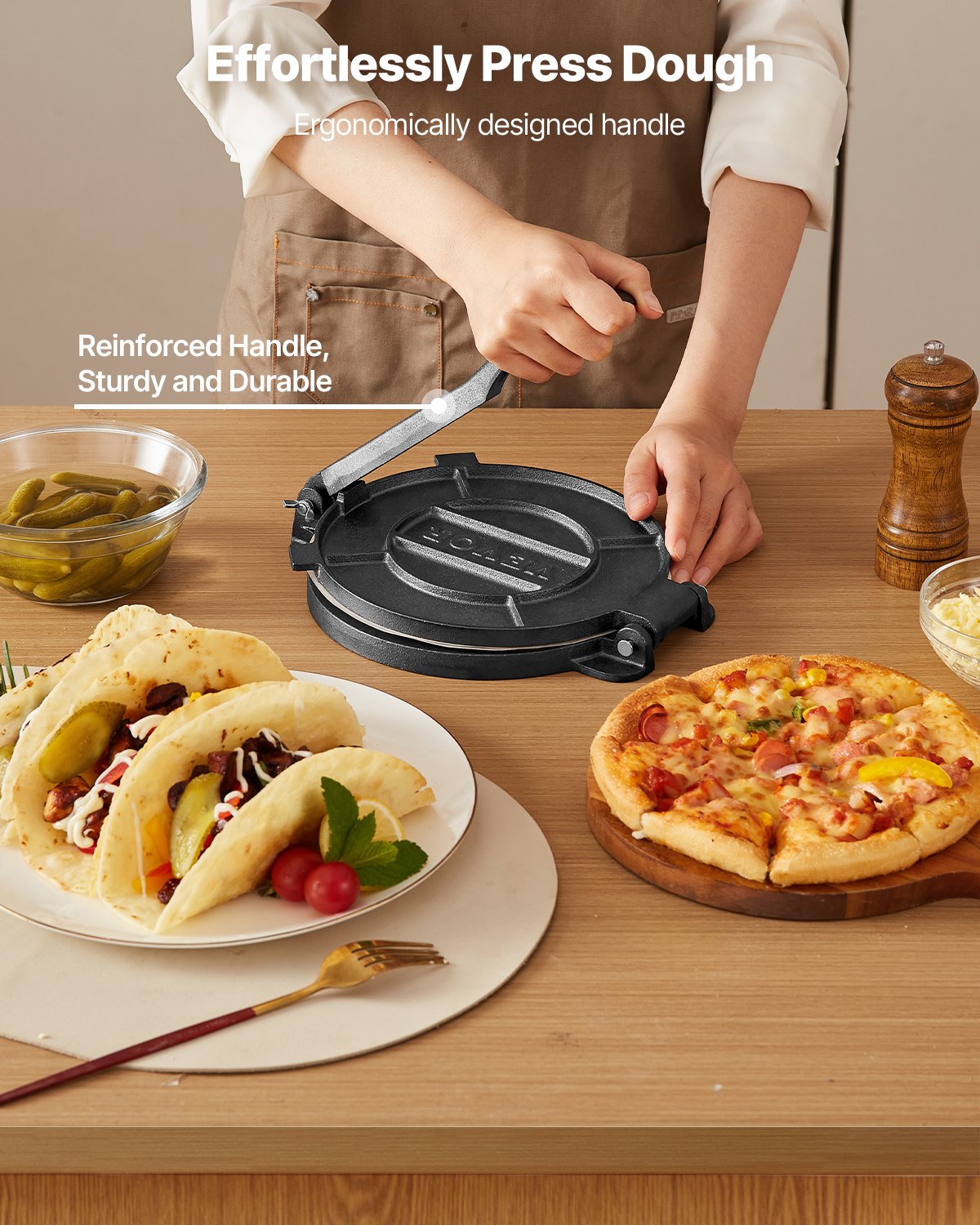 8 Inch Cast Iron Tortilla Press for Roti, Flatbreads & Dough Making - Heavy Duty Kitchen Tool