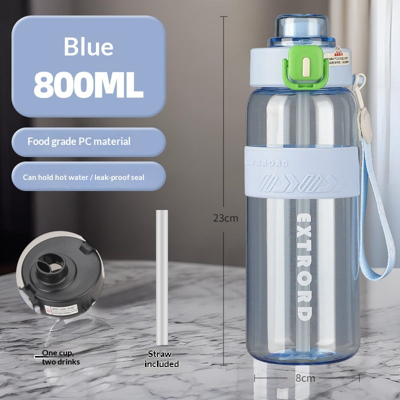 Large Capacity Sports Water Bottle with Straw Lid - Heat-Resistant Polycarbonate