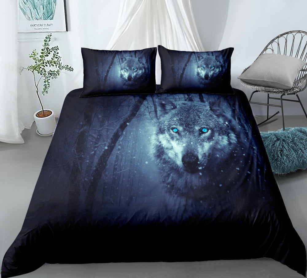 Digital Printed Wolf Bedding Set - 3-Piece Bed Linen for Home Decor