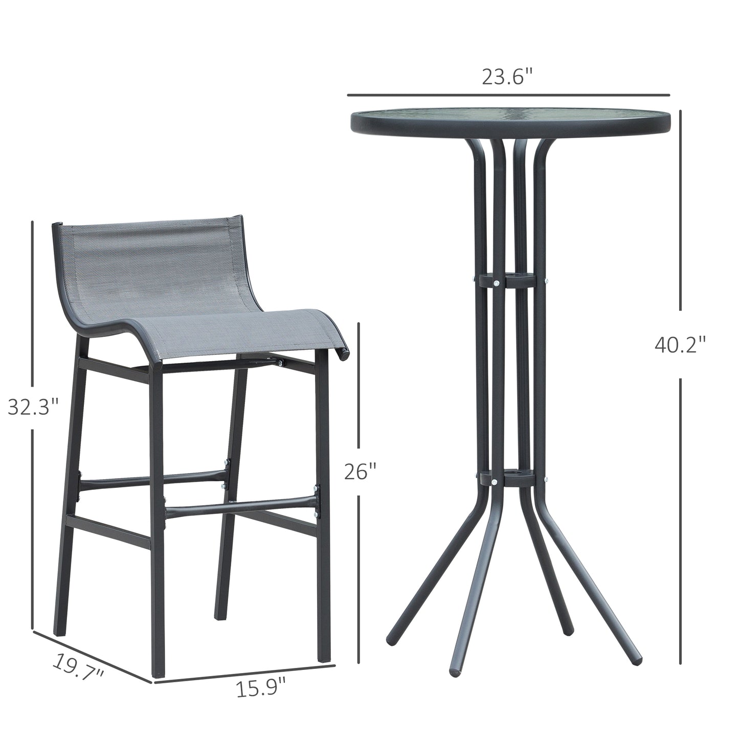 3 Piece Bar Height Outdoor Bistro Set for 2 - Charcoal Gray