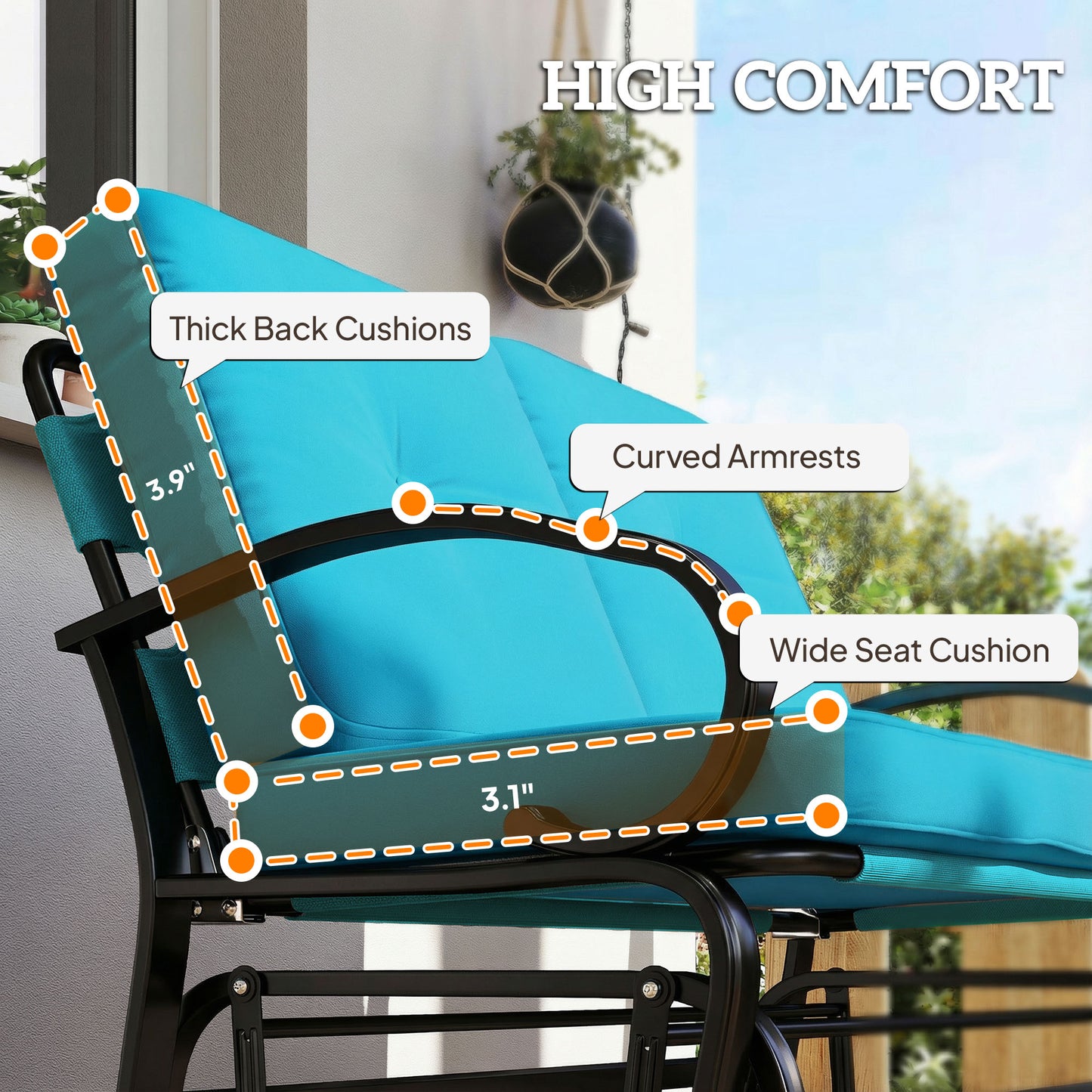 2-Person Outdoor Glider Bench with Tufted Cushions - Blue