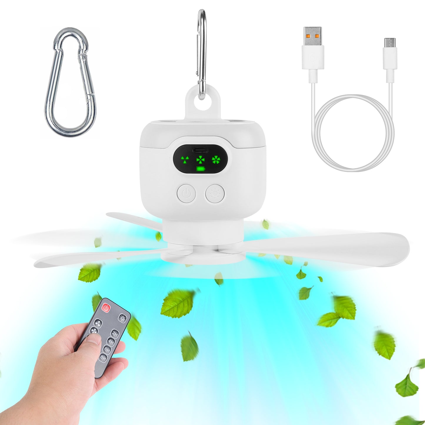 2-in-1 Portable Camping Fan with LED Lantern - 8000mAh