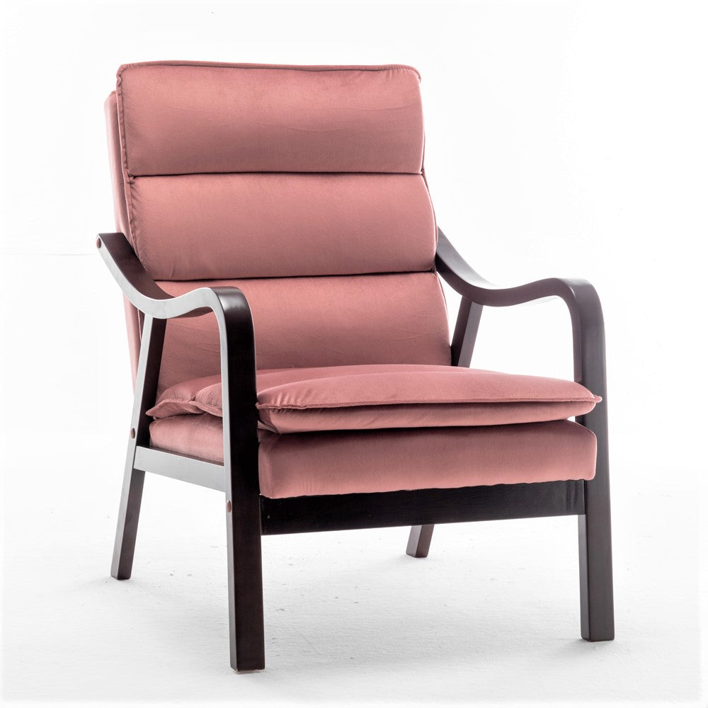 Mid-Century Modern Rose Accent Chair With Wood Armrest, Upholstered