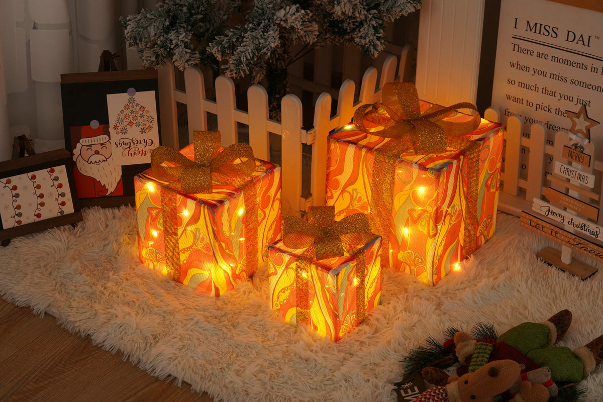 Remote Control Christmas Gift Box Lights - Holiday Decorative LED Set