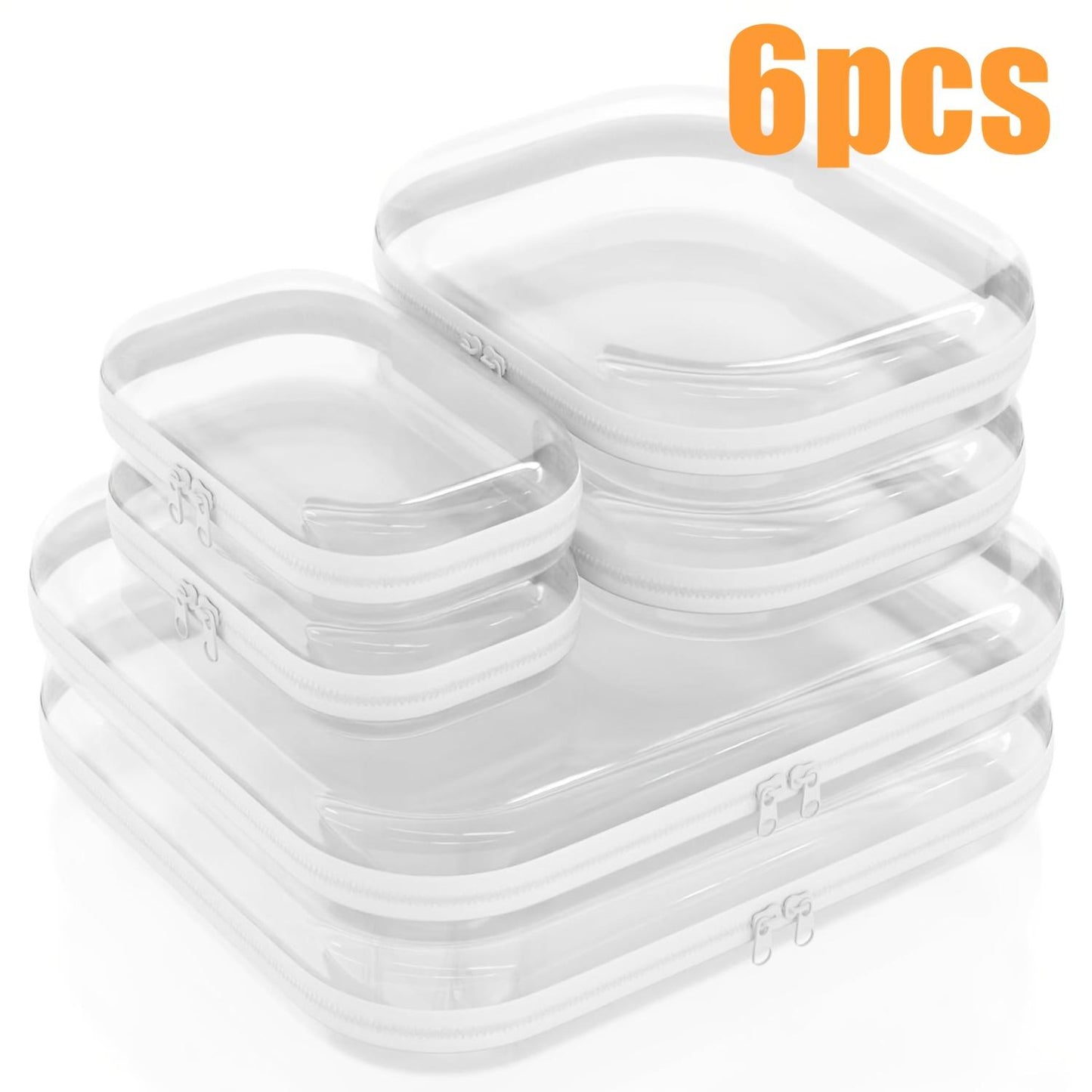 Set Of 6 Clear, Rigid Storage Bags With Double Zippers Includes 3