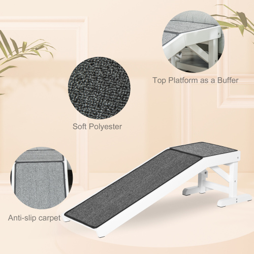 Dog Ramp for Bed with Non-Slip Carpet & Top Platform - 49 Inch Wood Pet Steps