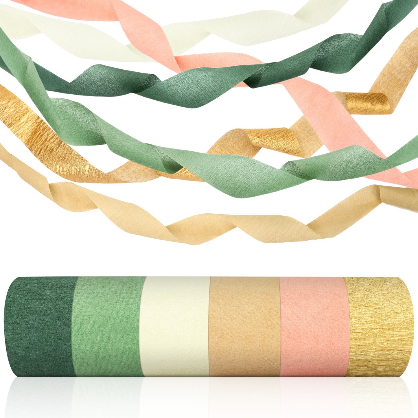 Crepe Paper Streamers Set - 6 Rolls in Olive Green, Gold & More