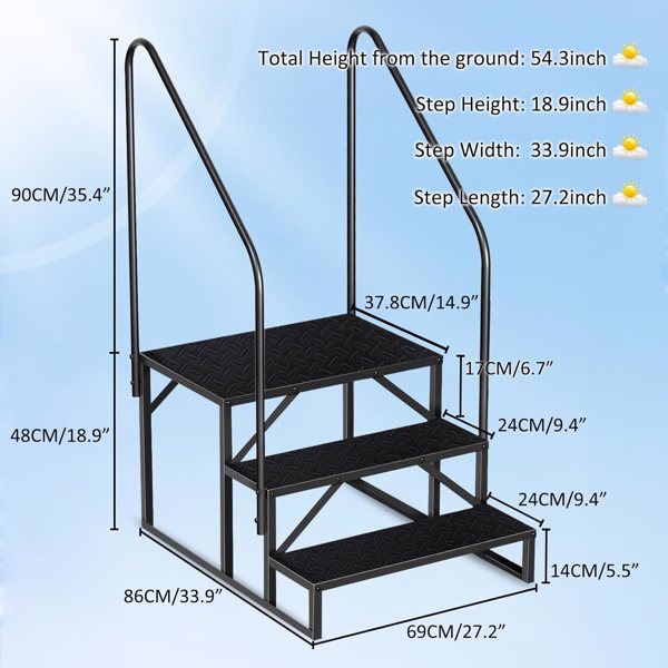 Heavy Duty Pool Steps with Handrail - 660 Lbs Capacity