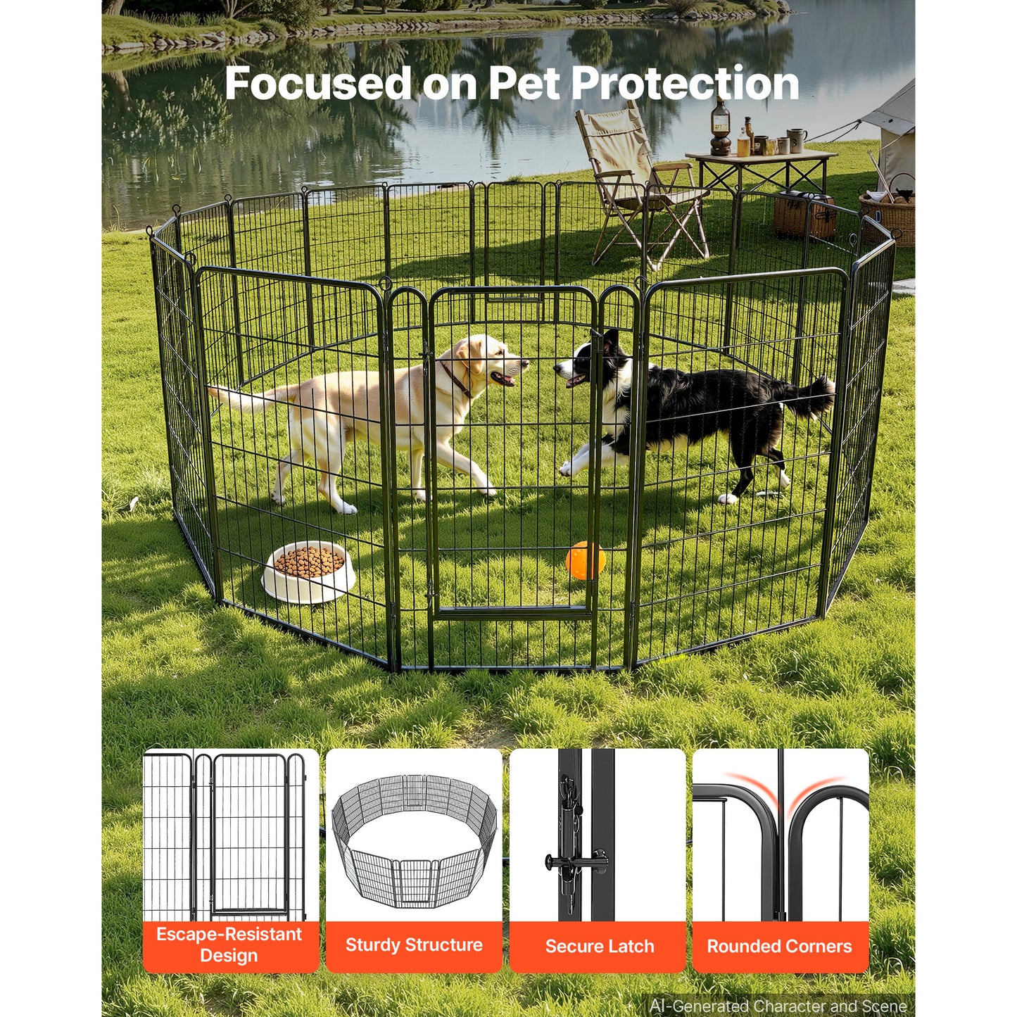 40 Inch Foldable Metal Dog Playpen with Door - Indoor Outdoor Pet Fence, Heavy Duty Exercise Pen for Large & Small Dogs and Cats