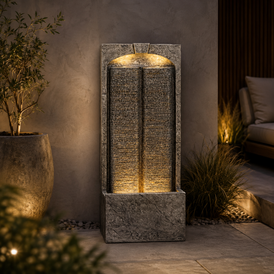 Outdoor Water Fountain with LED Lights 39 Inch Resin Fiberglass Garden Decor