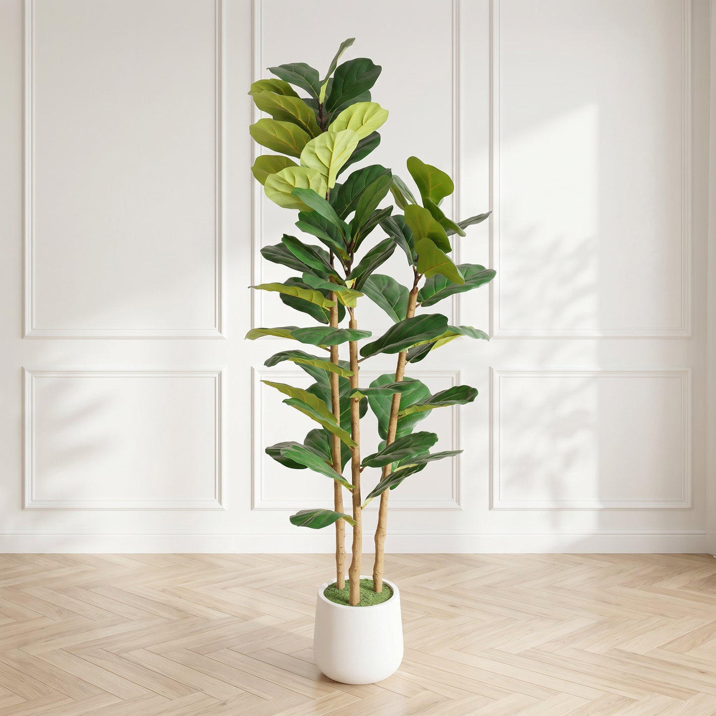 Artificial Fiddle Leaf Fig Tree in White Pot - 63 Inches