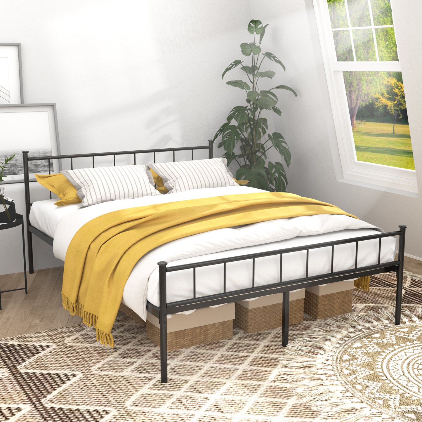 Queen Size Bed Frame with Headboard & Footboard - Black