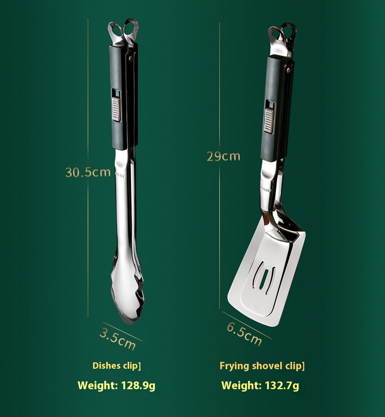 304 Stainless Steel Dual-Use Steak Tong with Slide Fastener - Kitchen Food Serving Tool