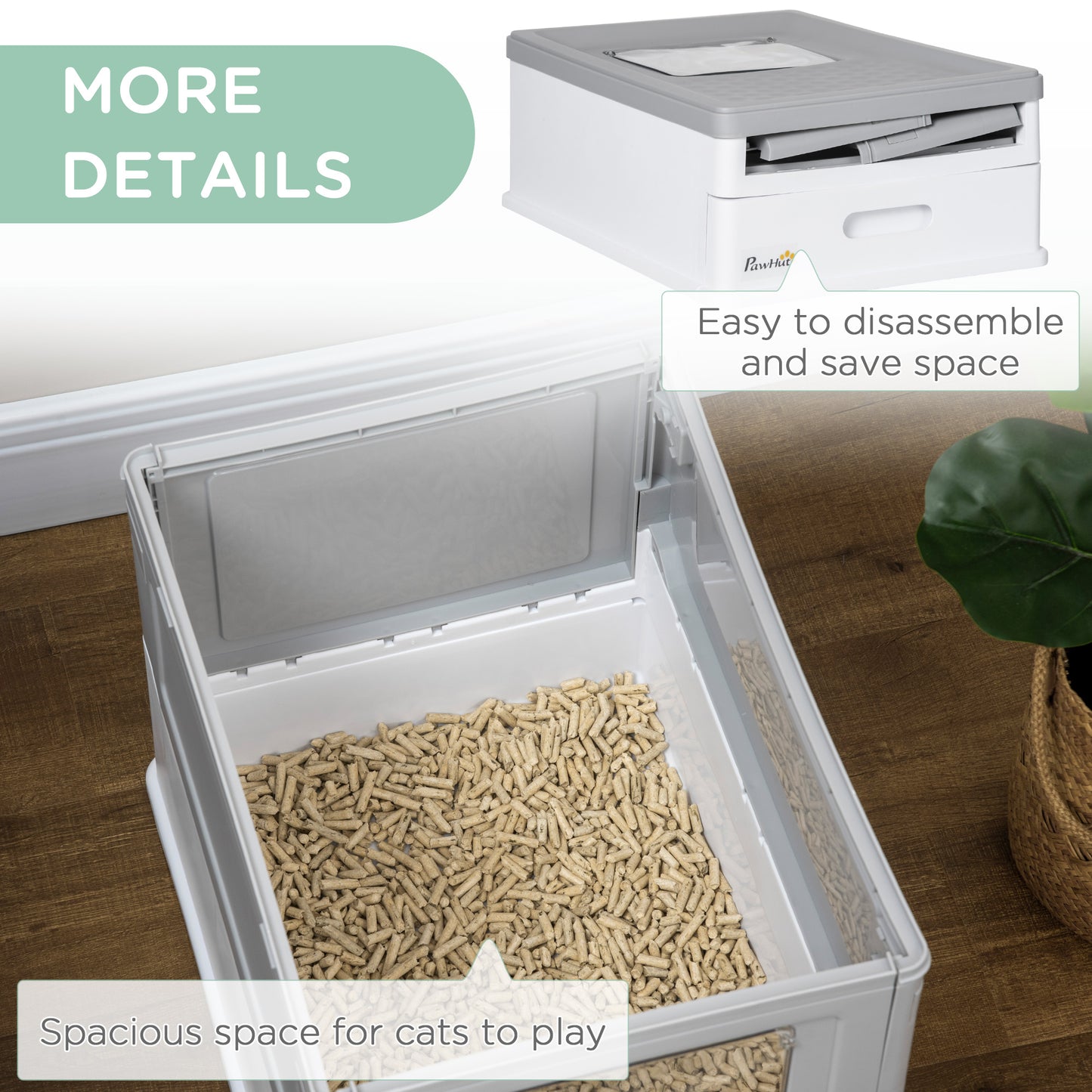 Enclosed Cat Litter Box with Front Entry and Roof Exit - Gray & White, 410x205x525 mm