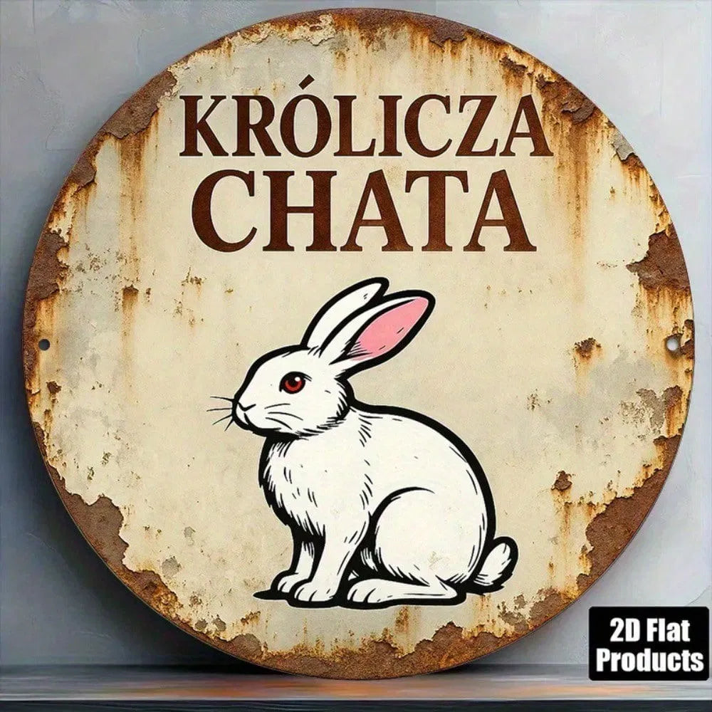 Vintage French Rabbit House Metal Wall Sign - 8-Inch Round