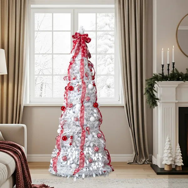 6FT Pre-Lit Christmas Tree with 100 Warm Lights & Ornaments