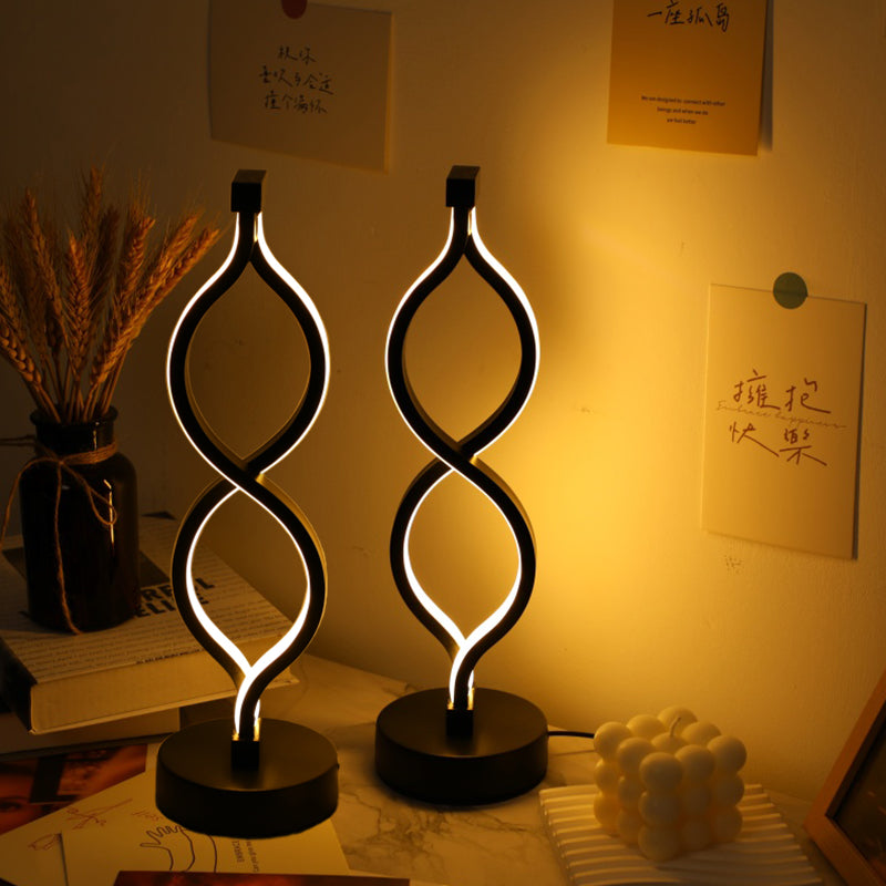 2-Pack Modern Wave USB Desk Lamp with 3-Color Dimmable Lighting for Bedroom