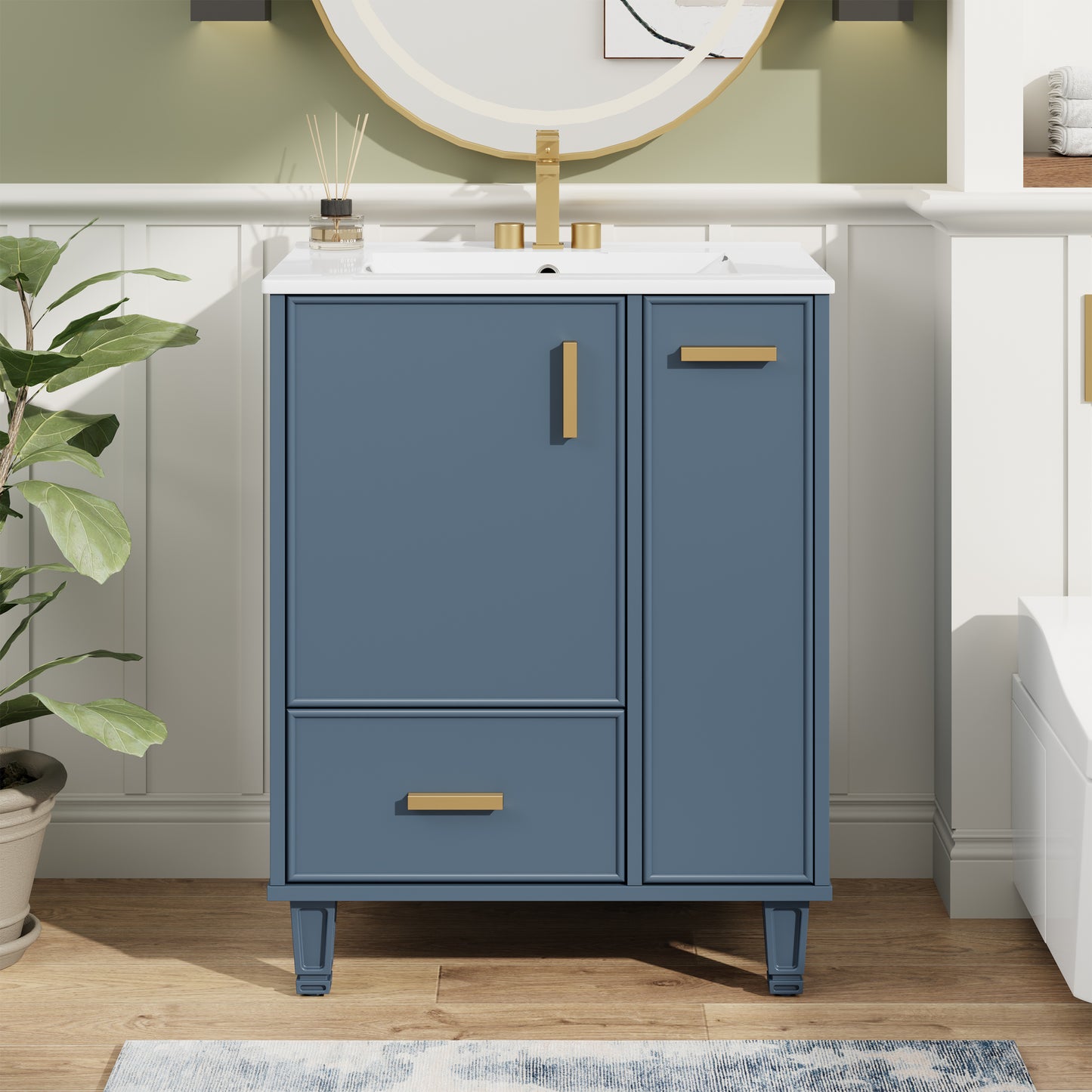 24" Bathroom Vanity with Sink - Grey Blue, Solid Wood Frame
