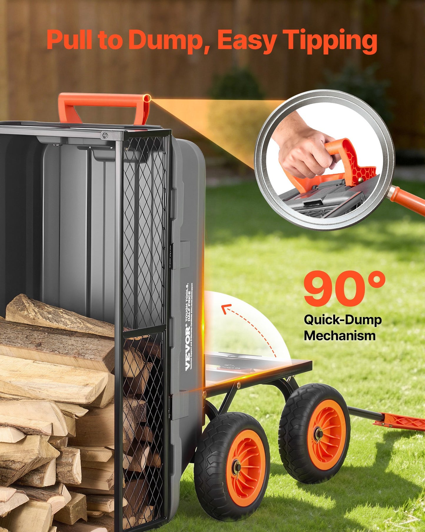 Garden Dump Cart 800Lb Capacity with Quick-Dump Mechanism and Swivel Wheels