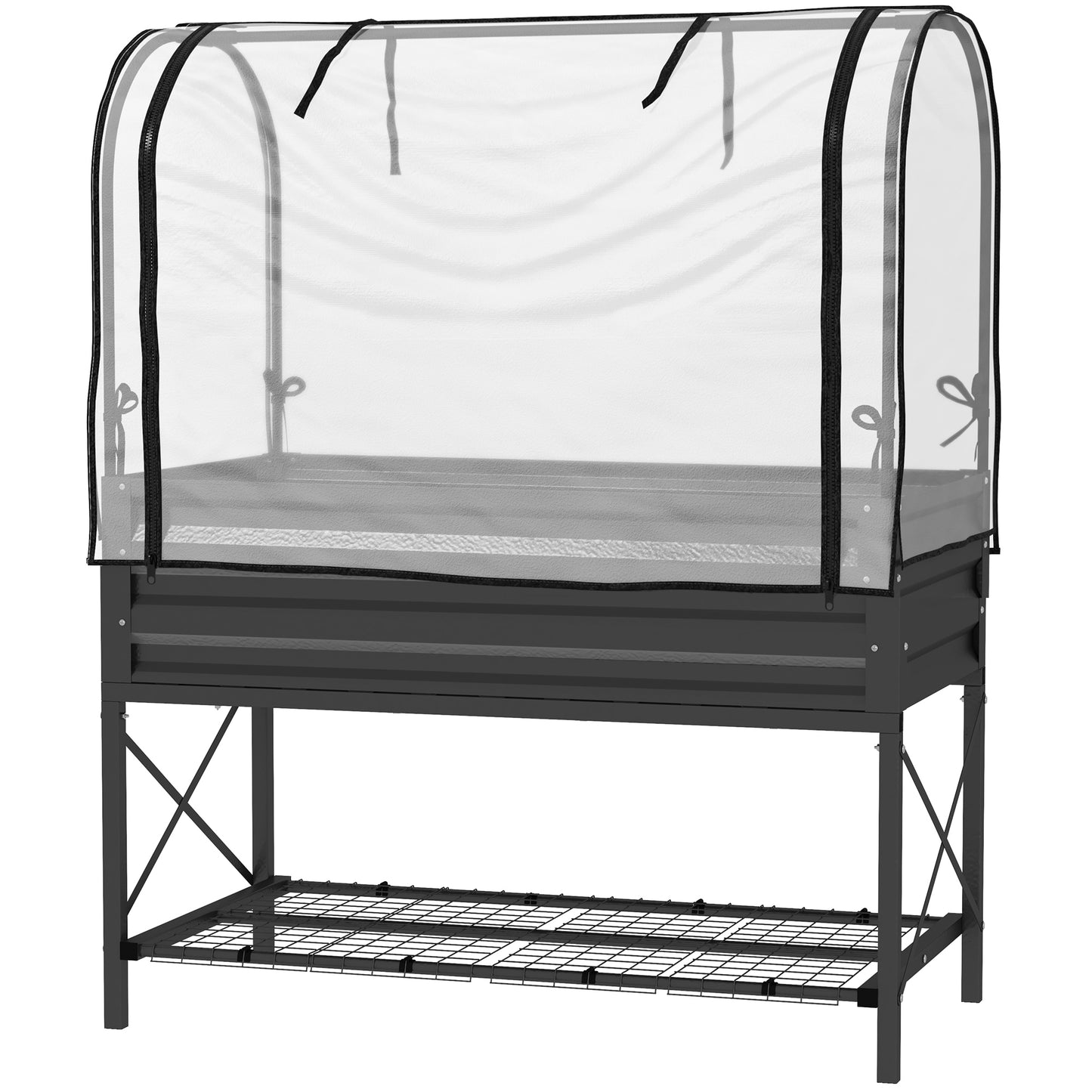Raised Garden Bed with Cover and Legs - Metal Elevated Planter Box, Black, 1180x370x95mm