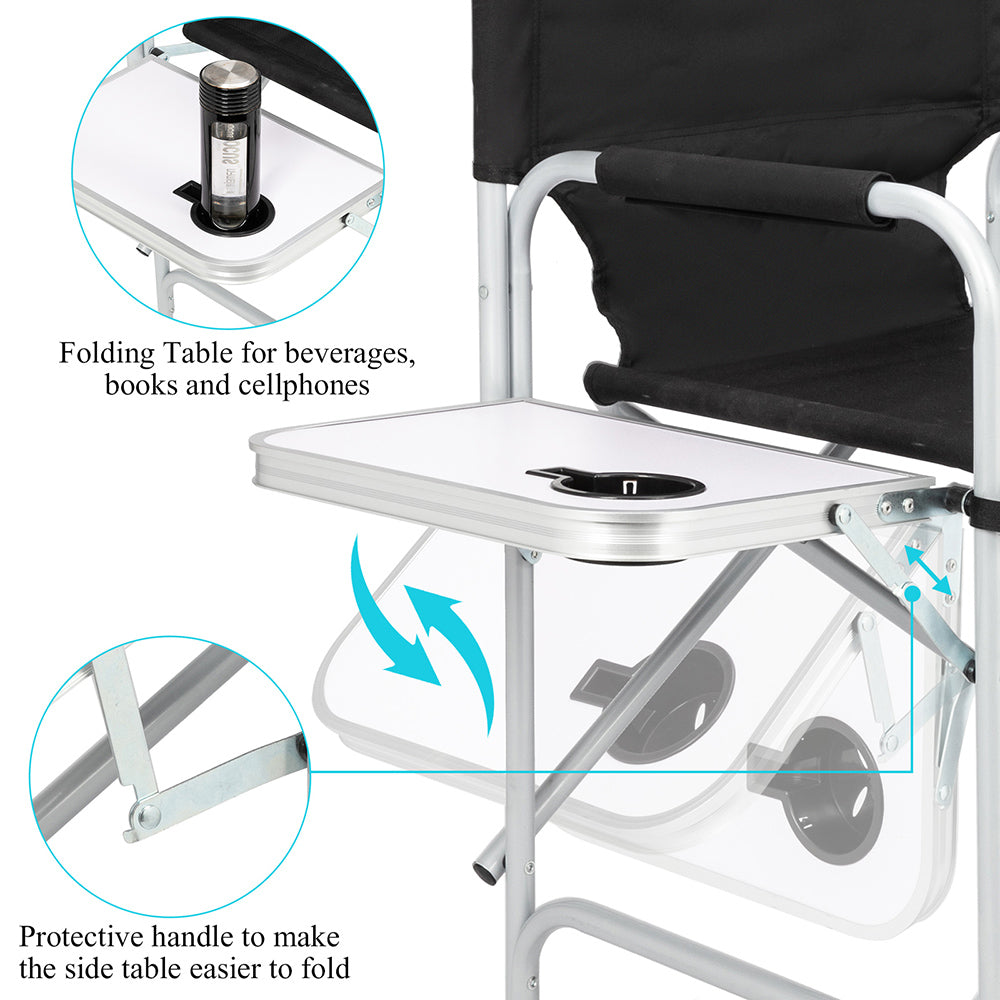 Folding Director's Chair with Footrest and Storage - Black