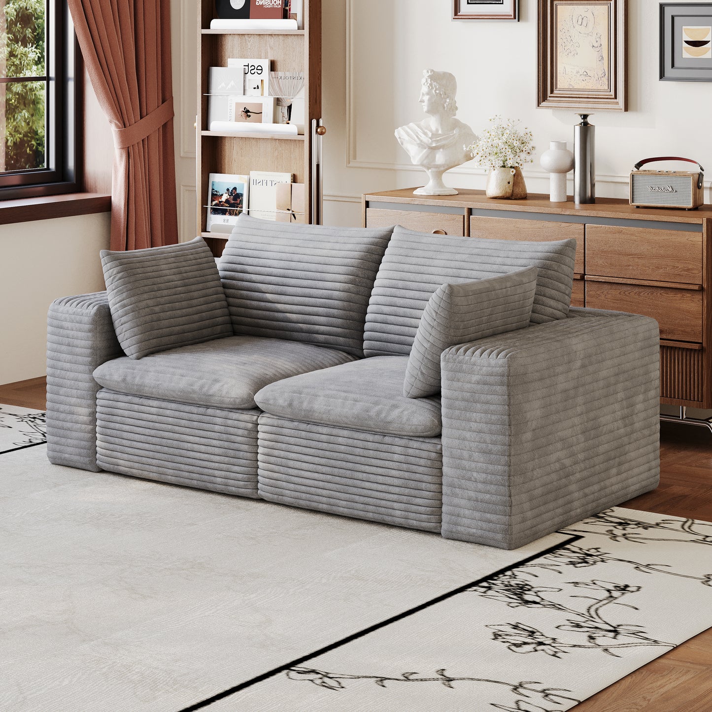 71" Cloud Sofa - Grey Corduroy Fabric, Deep Seat, Removable Cushion