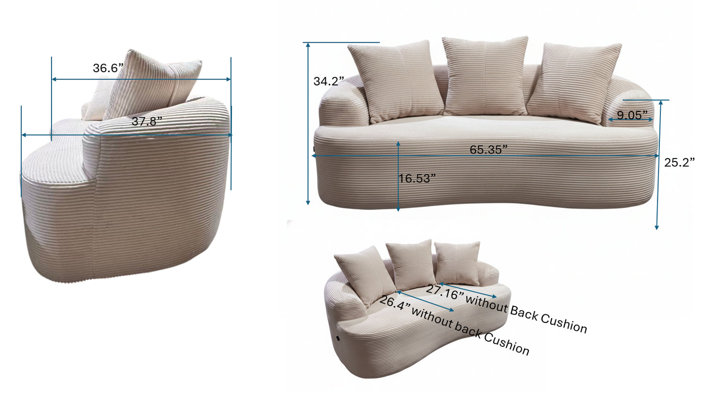 65.35 Curved Loveseat Sofa With Pocket Spring Cushions For Soft