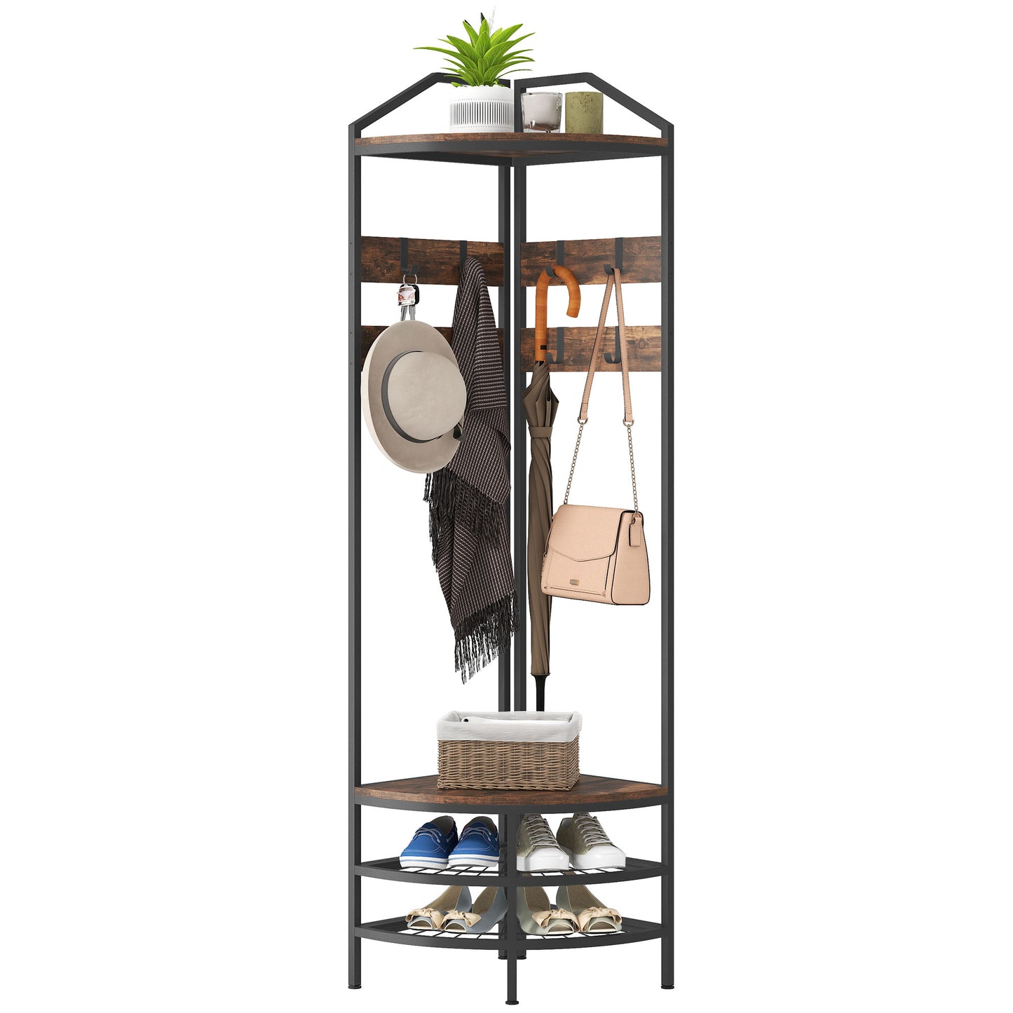 Industrial 4-Tier Coat Rack Hall Tree with Shoe Storage