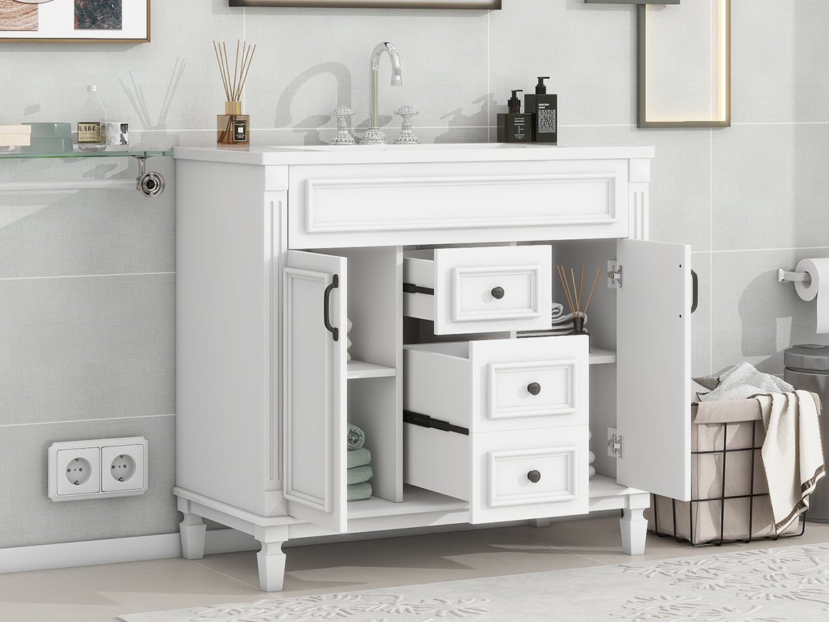 36-Inch Modern Bathroom Vanity with Sink & Storage Cabinet - White