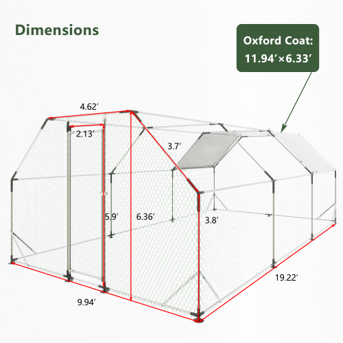 10 Ft x 20 Ft Galvanized Metal Walk-In Chicken Coop Cage Farm Poultry Run Hutch